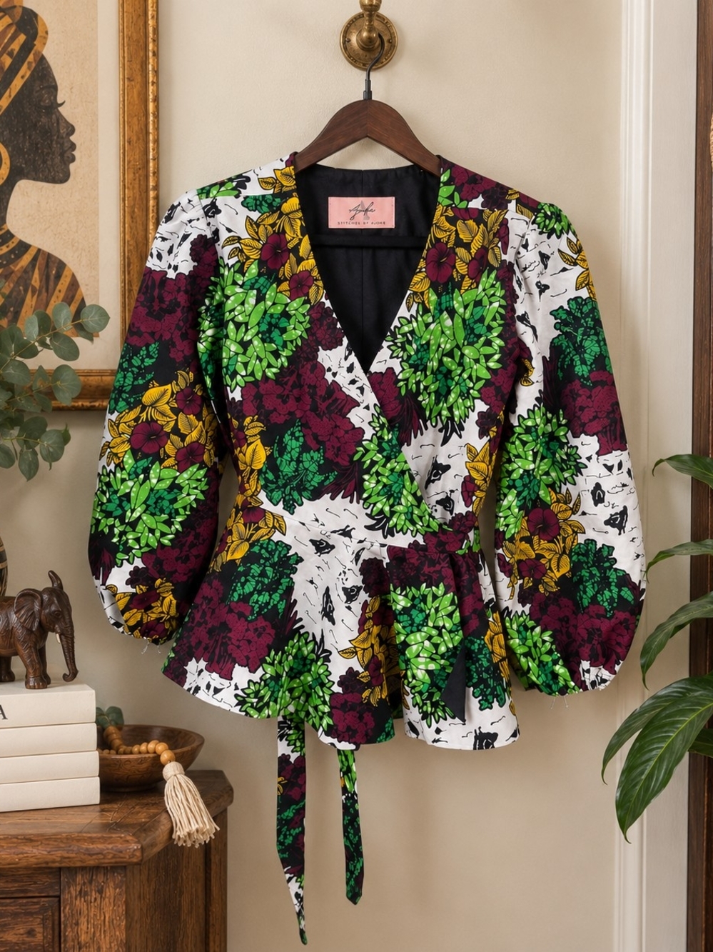 African Ankara Print Wrap Peplum Statement Jacket Stitches by Ajoke